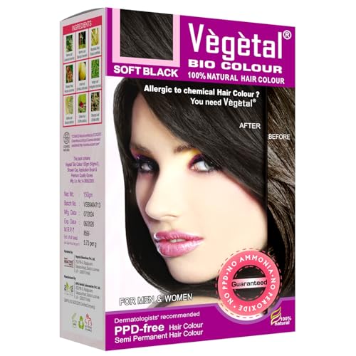 Vegetal Bio Hair Colour Soft Black | 150g | Achieve Natural, Ammonia-Free Hair Color | PPD-Free, 100% Herbal Certified Organic for Men and Women | UV Protection and Luster Maintenance | Complete Kit