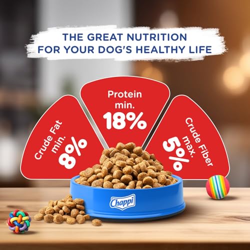 Image of Chappi Adult (1+ Years) Dry Dog Food, Chicken & Rice, 7 kg, Complete and Balanced Food for Adult Dogs (Pack of 2)