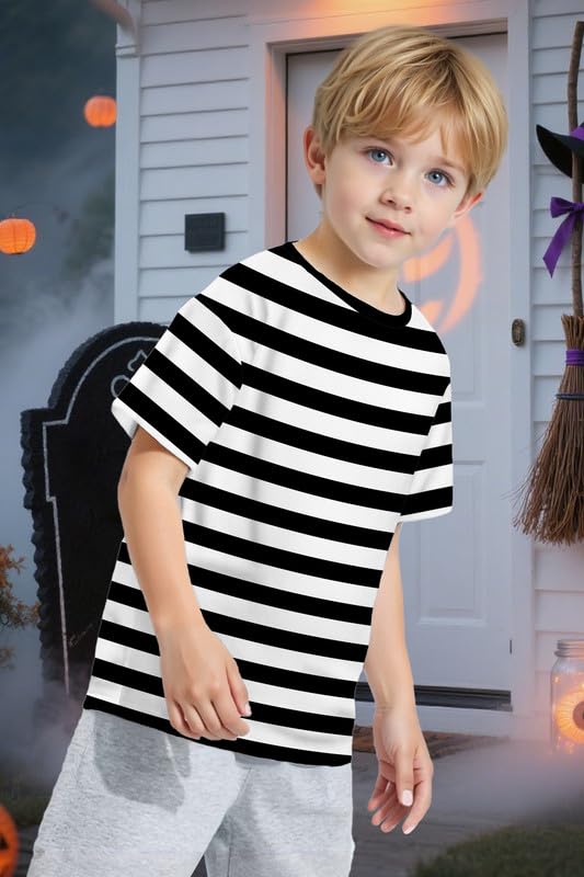 TMSD Kids Halloween Stripes T-Shirt Short Sleeve Tee Cosplay Party Costume 4-14 Years2