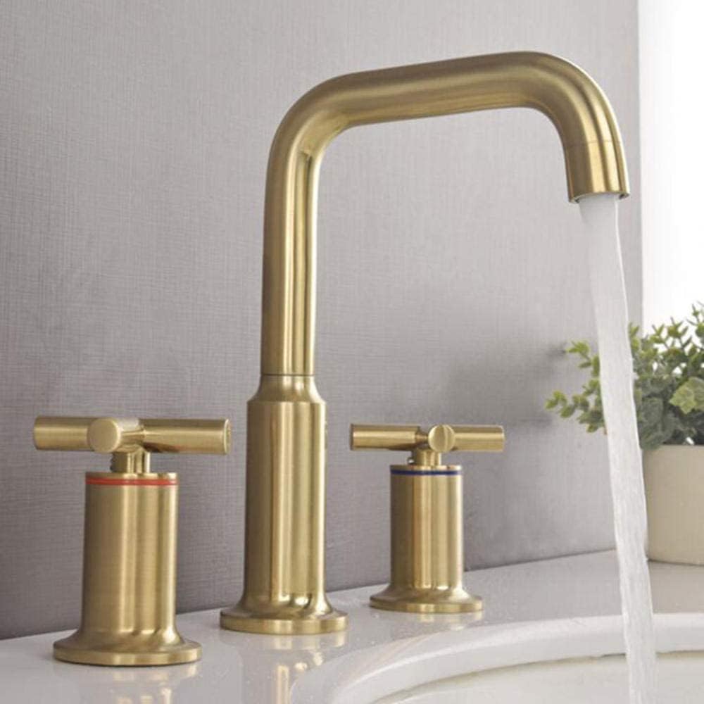 Mitigeur lavabo 3 trous chic en laiton massif or brossé haut de gamme