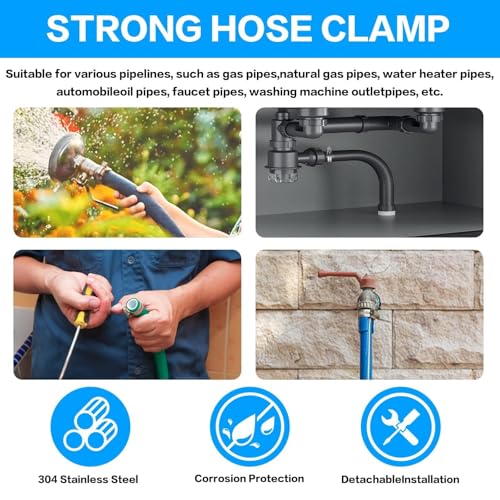 YelaJoy 30PCS Hose Clips Set, Adjustable 6-51mm Range Clamps 304 Stainless Steel, Screws Pipe Clamps Clips Assortment for Hose Pipe Tube, 6-12/10-16/13-19/14-27/27-51mm