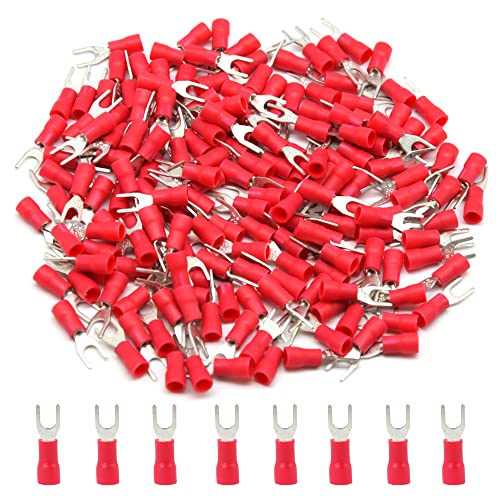 Hocansen 100 Pezzi Connettore a Forcella Crimpatrice Crimp Terminale Set Terminali a Forcella Isolati Connettore a Crimpare per Forcella per Cavi Fili Elettrici (PFR/M4)