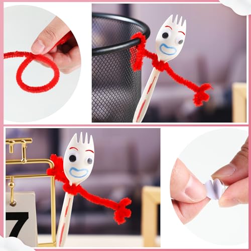 relaxgiant 50 set fork craft kit diy disposable creativity sporks red pipe cleaners self adhesive wiggle googly eyes make your own craft kit
