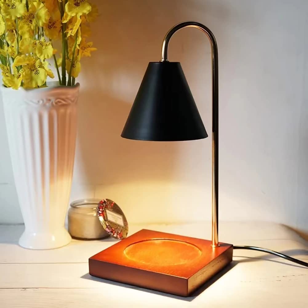 Kreatywna lampa do topienia świec z timerem, ściemniana aromaterapia do topienia świec, drewniana podstawa lampa stołowa do dekoracji wnętrz, czarna