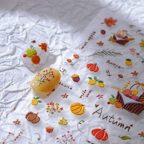 Image of Autumn Nail Art Stickers 5D Embossed Nail Decals Self-Adhesive Colorful Nail Supplies Fall Harvest Manicure Thanksgiving Day Stickers for Women Girls DIY Nails Decorations