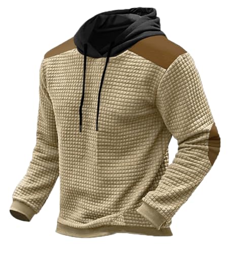 HARGLESMAN Mens Fashion Squares Color Block Hooded Sweatshirt with Elbow Patch