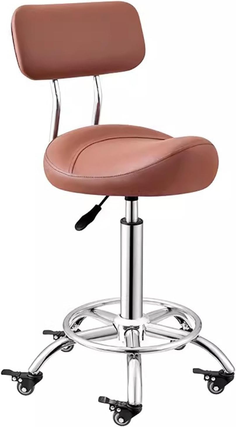 Sgabello a Sella con poggiapiedi e Supporto Lombare, ergonomico, per Ufficio, Salone, Studio dentistico, 50-70 cm (Colore: Marrone)