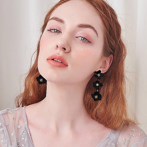 YUNXI Boho Metal Poppy Flower Dangle Earring Matte Painted Dual 3 Layer Tassel Fashion Bohemian Flower Floral Petal Tiered Drop for Women2