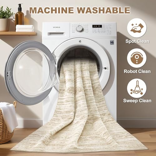Nakagishi 7X9 Area Rug Living Room: Washable Boho Large Neutral Modern Soft Farmhouse Beige Rugs Stain Resistant Indoor Floor Non-Slip Carpet for Women Home Enthusiasts Aged 25-45 - Bedroom Room Decor