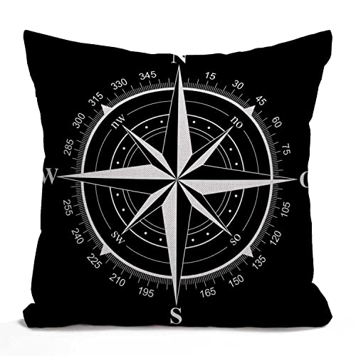 Image of Tomda Compass Rose Farmhouse Cushion Cover 45x45cm 18x18 Inch Home Decor Cotton Linen Throw Pillow Case Pillow Cover for Sofa Couch