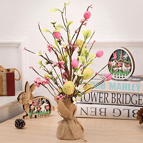 Arbre éclairé de Pâques à brindilles colorées pour table