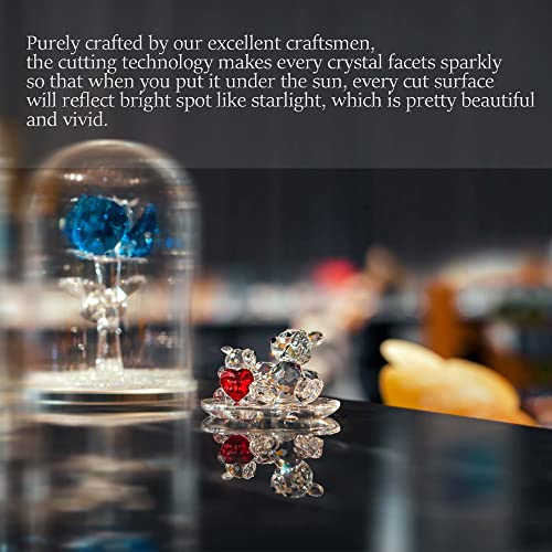 H&D Hyaline & Dora Clear Crystals Animal Figurines Mother&Baby Bears With Red Heart Cute Glass Bear Animal Figurine Collectible Ornament Paperweight, Home Office Table Decoration Gift For Mothers’ Day #TOP5