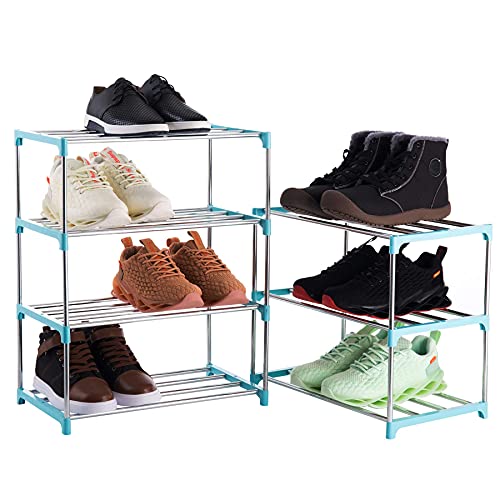 Xerhnan 4-Tier Stackable Small Shoe Rack, Lightweight Shoe Shelf Storage Organizer For Entryway, Hallway And Closet (Blue) #TOP1