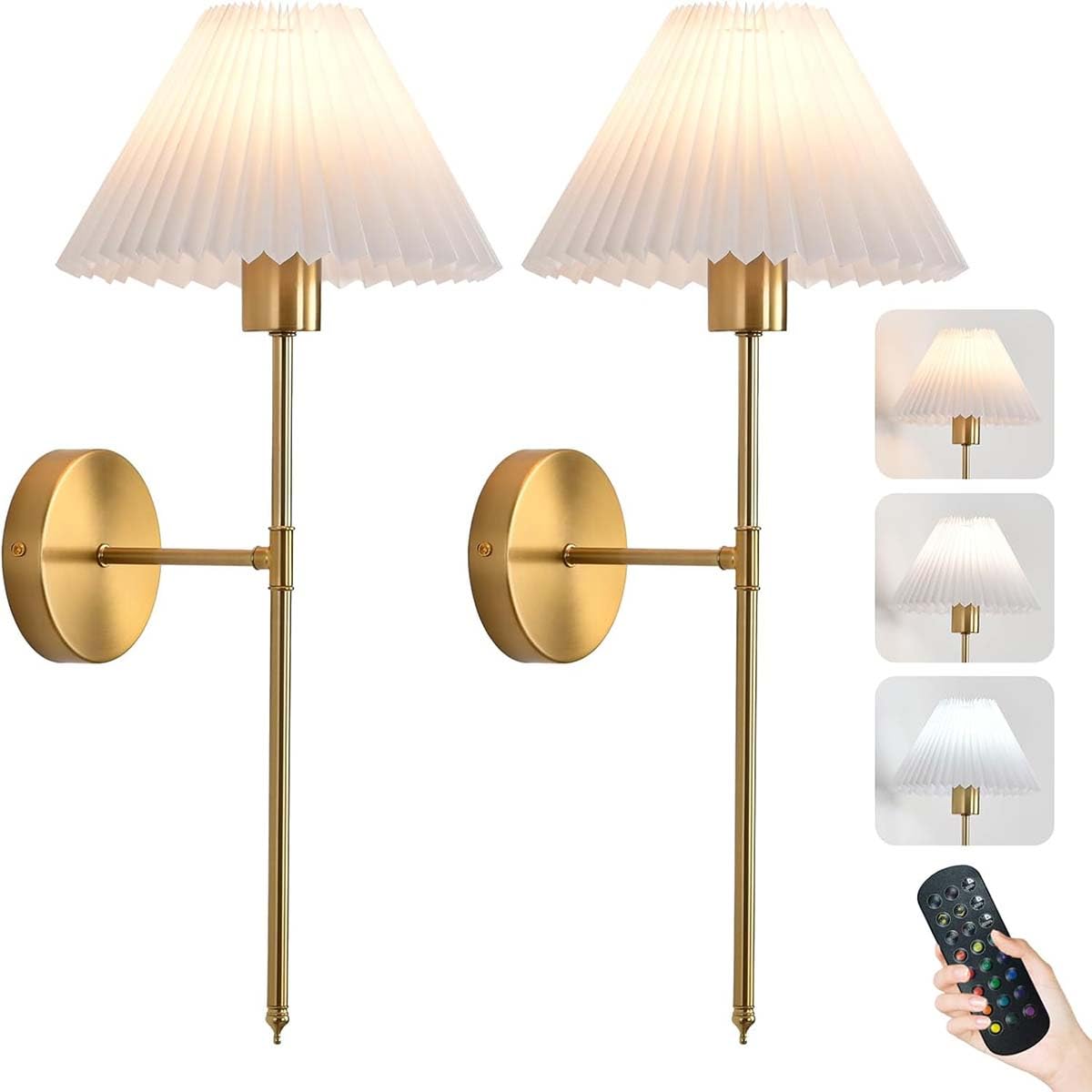 Applique da parete ricaricabile wireless con telecomando, applique da parete RGB dimmerabile per interni, attacco E27, stile industriale retrò, ricaricabile senza connessione di alimentazione, con pa