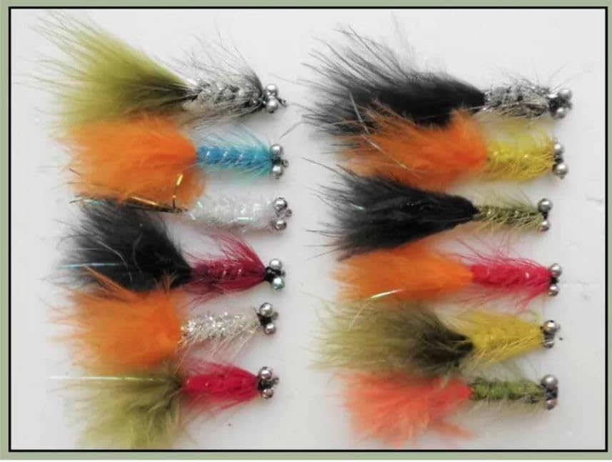 12 Humongous trout flies, size 10. mixed colours, double bead eye, Best Fly Lures