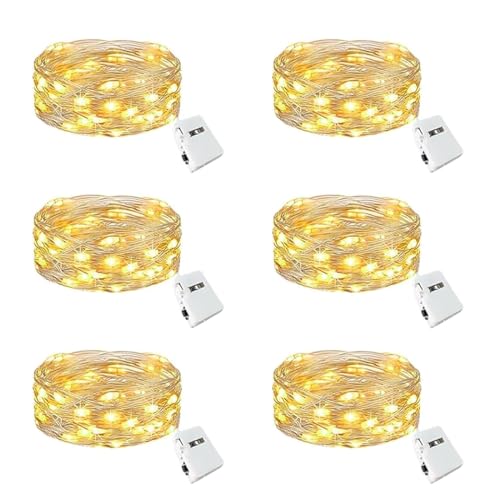 Guirlande Lumineuse LED,6 Pièces, 2M 20LEDs Blanc Chaud Guirlandes Lumineuses à Piles,Mini Guirlande Led Étanche Guirlande pour bouteille Chambre Noël...
