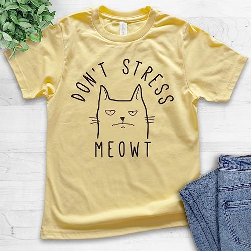 EVERTREE CLOTHING Don't Stress Meowt Shirt Cat Shirt, Youth Kids Girl Boy T-Shirt, Funny Cat Shirt, Clever Cool Cat Shirt2