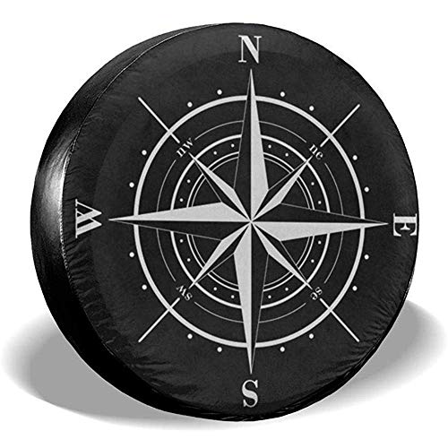 WCHAO Cubierta del neum�tico de Repuesto Br�jula Rosa de los Vientos Negro Blanco Cubiertas de Ruedas universales para Je-EP Trailer RV SUV para di�metro