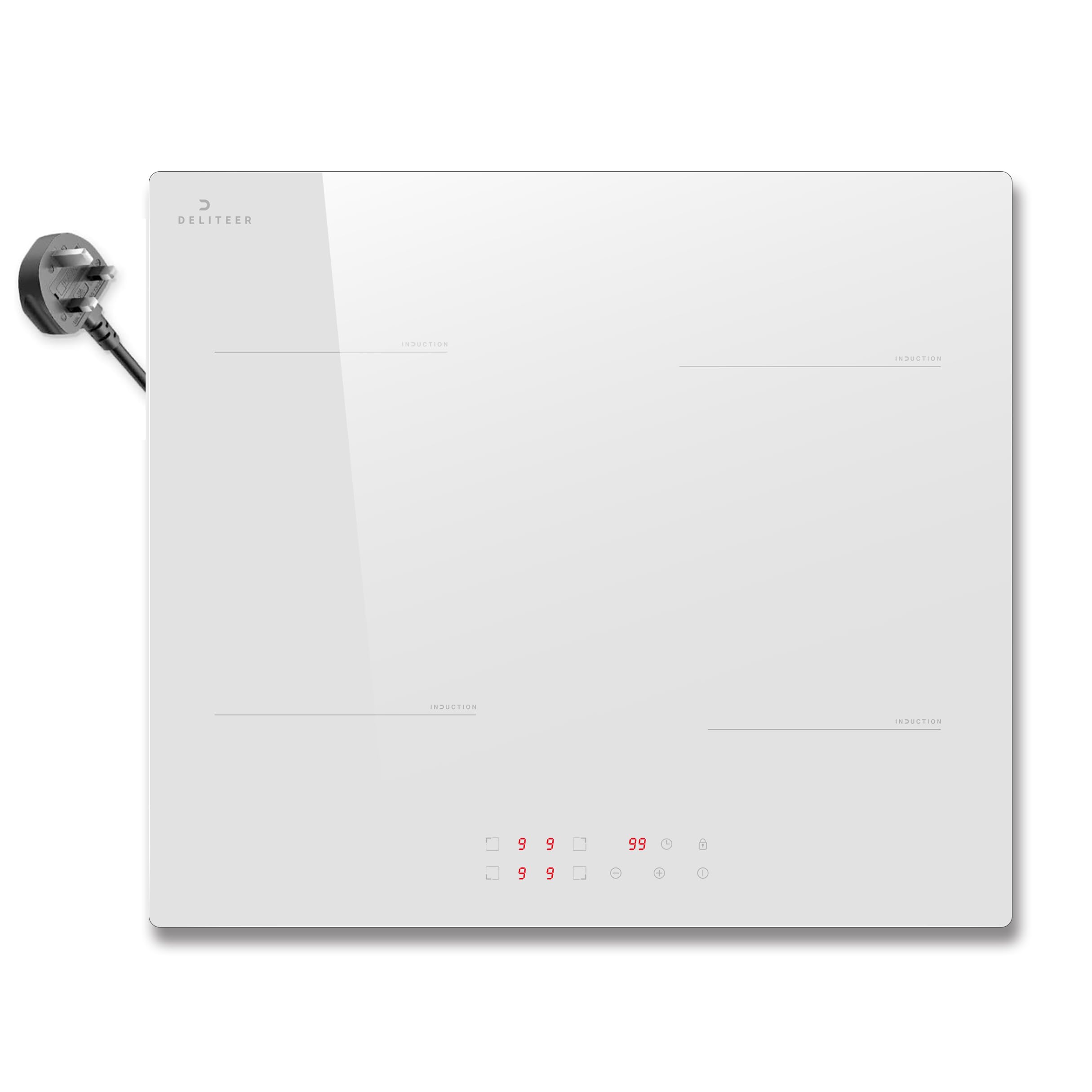 White Induction Hob Plug in DELITEER, 2800W Electric Hob 13amp, 60cm Induction Hob 4 Burners Built in, Touch Contol with Safety Lock, Timer, 220V - 2