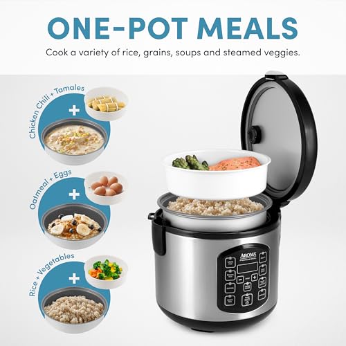 Image of AROMA Professional Digital Rice Cooker, Multicooker, 4-Cup (Uncooked) / 8-Cup (Cooked), Steamer, Slow Cooker, Oatmeal Cooker, STS, Auto Keep Warm, 2 Qt, Stainless Steel Exterior, ARC-954SBD
