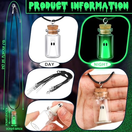 Kigeli 6 Pcs Halloween Necklace Ghost in a Bottle Pendant the Adopt a Ghost Glow in Dark Necklace Gift for Women Men2