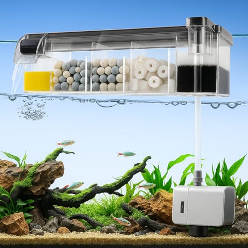 Image of VAYINATO Multifunctional External Wall-Mounted Waterfall Aquarium Filter with Bio Wheel | 3-Stage Filtration System with Filter Media & Built-in Water Pump (BL-774)