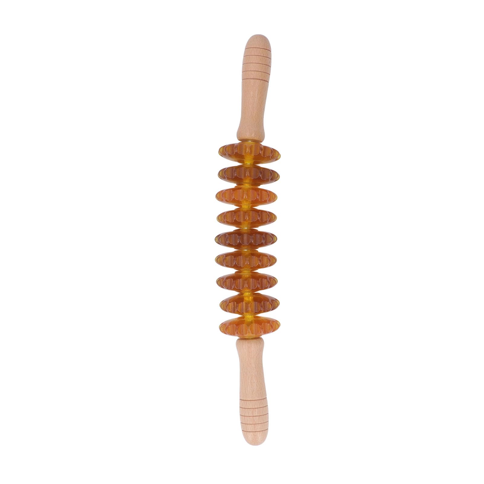 Gebogener Massageroller mit 9 Rädern, manuelles Therapie-Muskelwerkzeug aus Holz für die Lymphdrainage, Cellulite-Massage (Gelb)