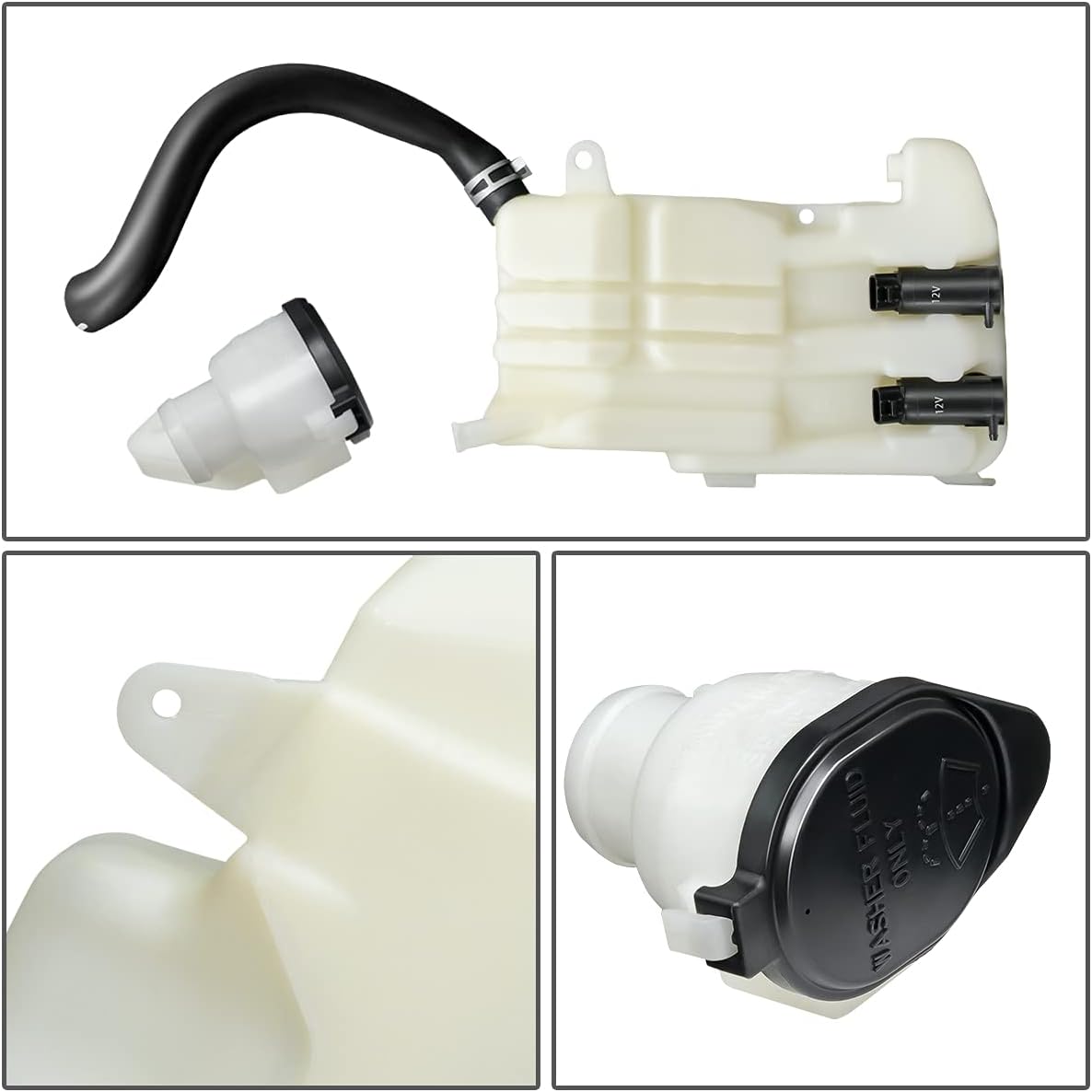Auto Dynasty TO1288207 Factory Style Car Windshield Washer Reservoir Tank - Reservoir Cap | Filler Tube | Washer Fluid Pump - Compatible with Toyota RAV4 96-00, White