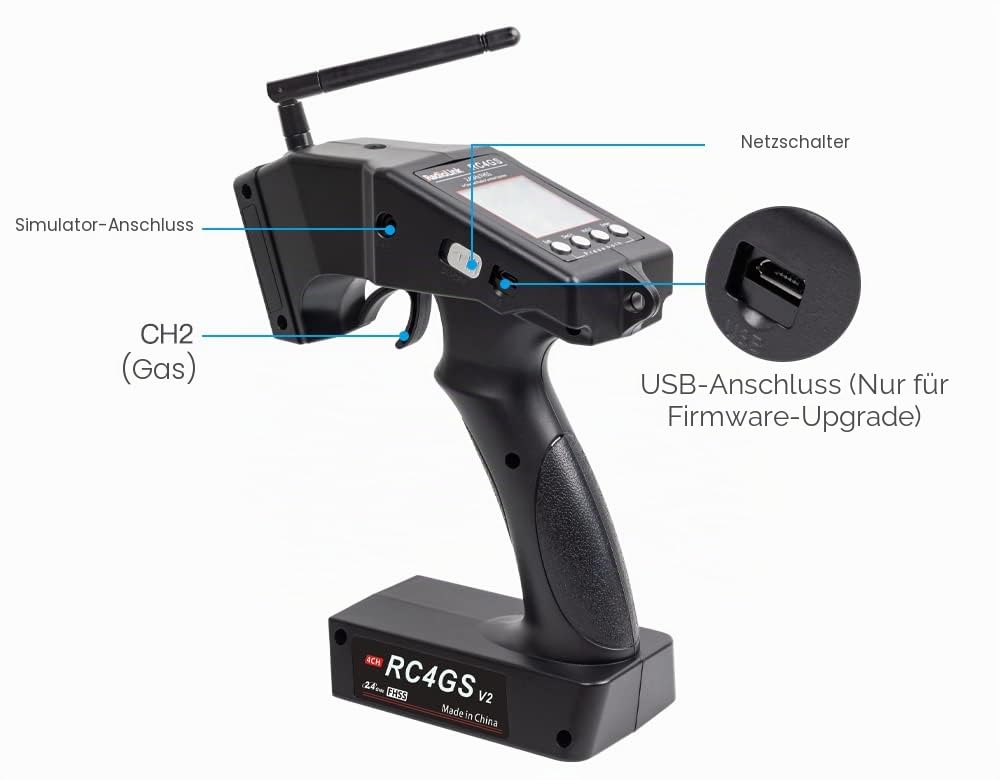 DTXMX Radiolink RC4GS V3 5 Kanal RC Fernsteuerung mit Empfänger Set R6FG Gyro-integriert 2.4 ghz Sender für RC Boot, Auto, Crawler, Buggy