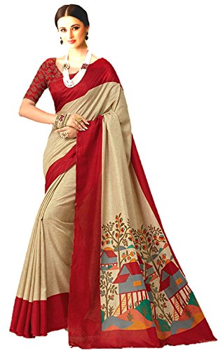 Jaanvi fashion Designer Manipuri Silk Beige Printed SareeWith Unstitched Blouse