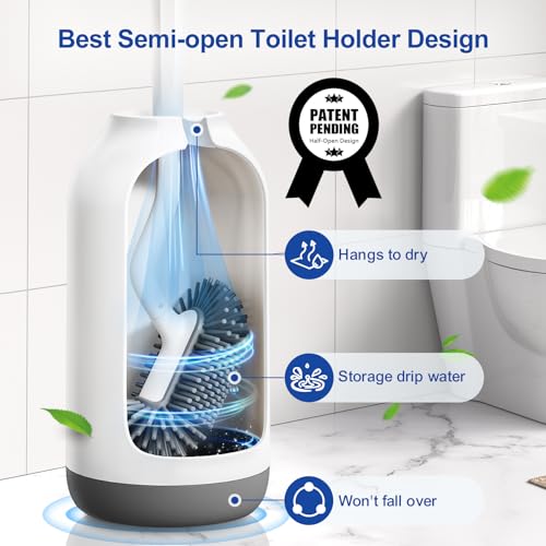 Image of HAMITOR Toilet Bowl Brush Holder Set: 2Pack Deep Cleaning Silicone Toilet Scrubber Under Rim with Curved Bristle for Bathroom Dead Corner Clean - Modern Rv Decorative Accessories