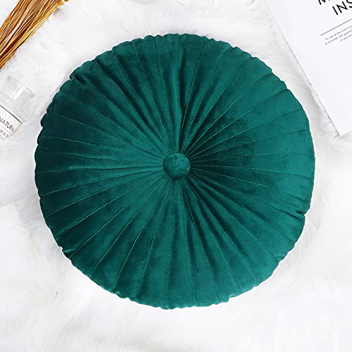 NatureMan Coussin rond en velours motif citrouille, 35 cm, vert foncé, convient pour salon, canapé, lit, sol