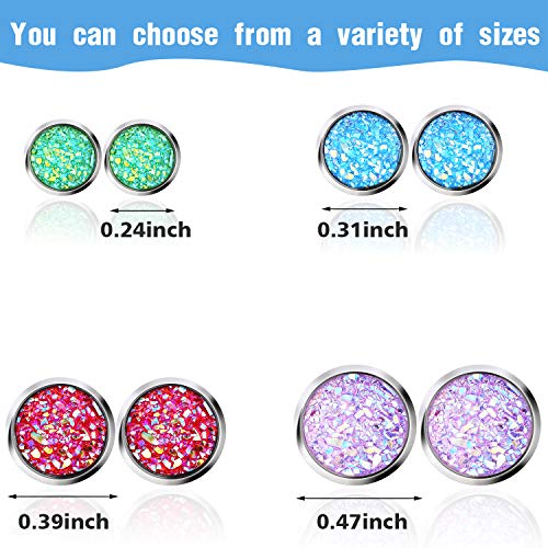 Boao 15 Pairs Druzy Stud Bulk Earrings Set Stainless Steel Round Post Earrings Bohemian Pierced Jewelry for Women3