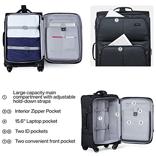 Hanke Multi-Function 20" Softside Expandable Carry On Luggage With Spinner Wheels, Lightweight Upright Suitcase With Tsa Lock,Rolling Travel Luggage For Woman & Men, 20-Inch(Black) #TOP5