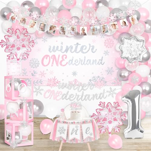Kriyokiaa Winter Onederland Birthday Party Decorations, Winter Onederland 1st Birthday for Girls Sweet One Snowflake Birthday Party Supplies Winter Onederland Theme Backdrop Party Decor
