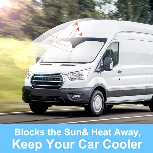 Image of Windshield Sun Shade Custom Fit for 2022 2023 2024 2025 2026 Ford E-Transit Accessories Foldable Sunshade Sun Blocker Protect Car from Sun Rays & Heat Damage Keep Car Cooler