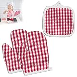 DOERDO 3 Pack Kid Oven Mitts for Children Heat Resistant Kitchen Mitts and Hot Pads, Great for Cooki