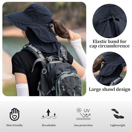 Chapéu de sol feminino masculino com aba de pescoço chapéu de aba larga, rabo de cavalo dobrável, ch