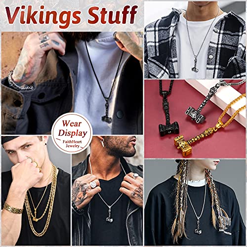Faithheart Thor's Hammer Pendant Necklace Black Stainless Steel Norse Viking Jewelry With Valknut Amulet Celtic Knot Wolf Head Rune Accessories For Male #TOP2