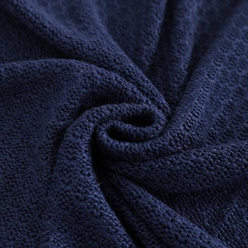 Image of NTBAY Rayon Derived from Bamboo Knit Twin Blanket, 60 x 80, Navy Blue | Breathable Cable Knit Throw Made with Rayon Derived from Bamboo, Soft Cooling Bed Throws for Sofa, Bed, Reading, and Travel
