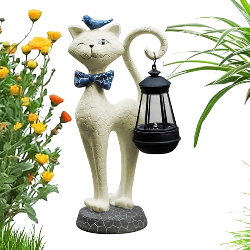 Lampe solaire chat extérieur résine étanche contre les coins sombres du jardin