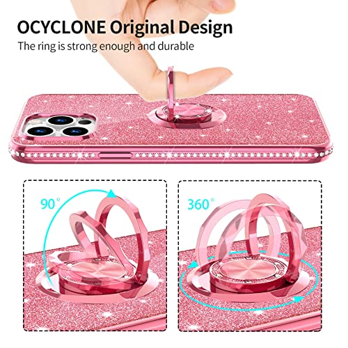 Ocyclone For Iphone 13 Pro Case, Luxury Glitter Sparkle Diamond Cover With Ring Stand, Bling Protective Cute Phone Case Compatible With 6.1 Inch Iphone 13 Pro Case For Women Girls - Pink #TOP2