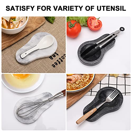 Heshibi Spoon Rest, 2 Packs Marble Spoon Rest For Kitchen Stove Countertop, Marble Utensil Holder, Perfect For Spatula, Ladle, Fork (White And Black) #TOP4