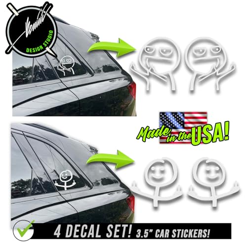 Image of Angry Stick Figure Person Middle Finger Funny Meme Car Sticker Decal Vinyl Graphic, 4 Pieces, White, 3.5 inches