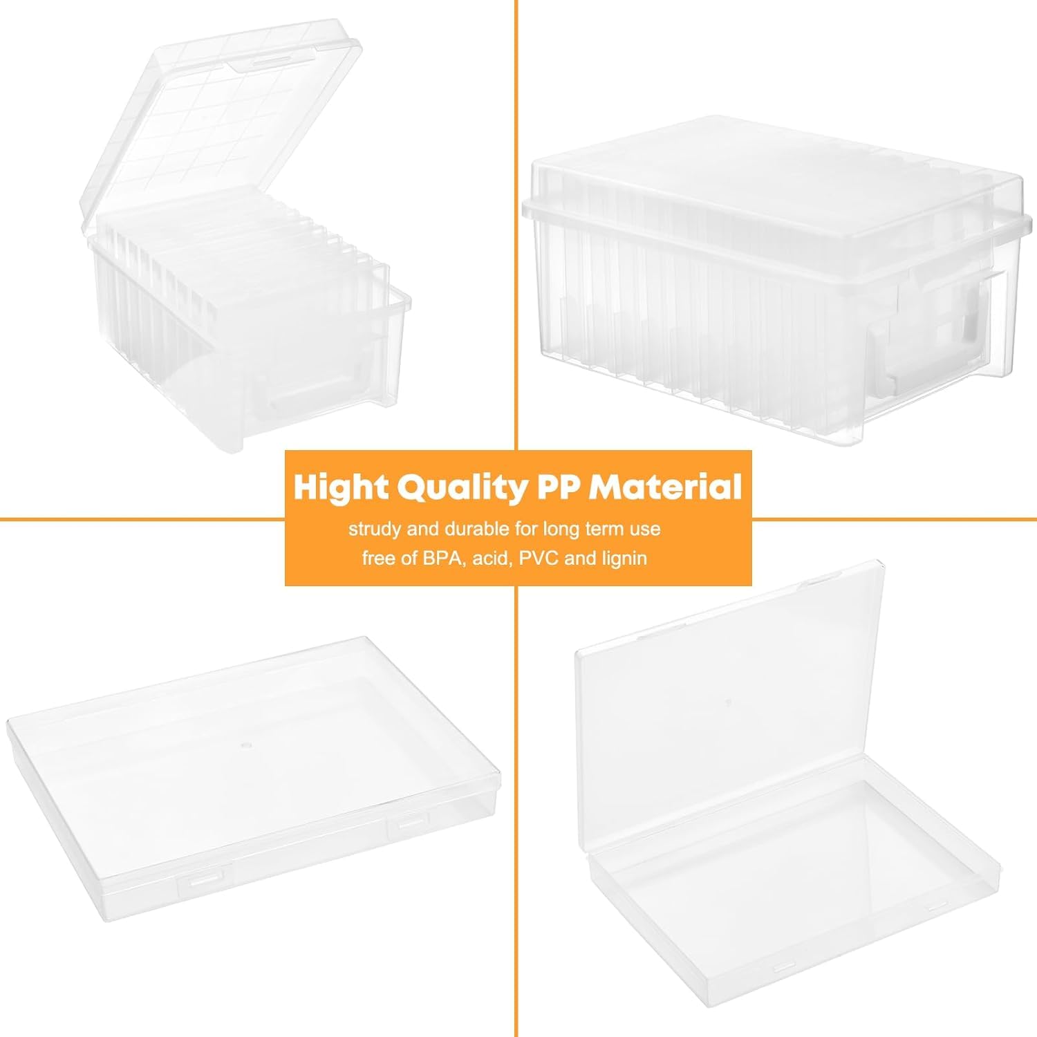 VITEVER Caja de almacenamiento de fotos con asa, 14 x 19 cm, caja de fotos, organizador de fotos, 10 soportes interiores para fotos, cajas de fotos, organizadores de plástico para semillas, tarjetas,