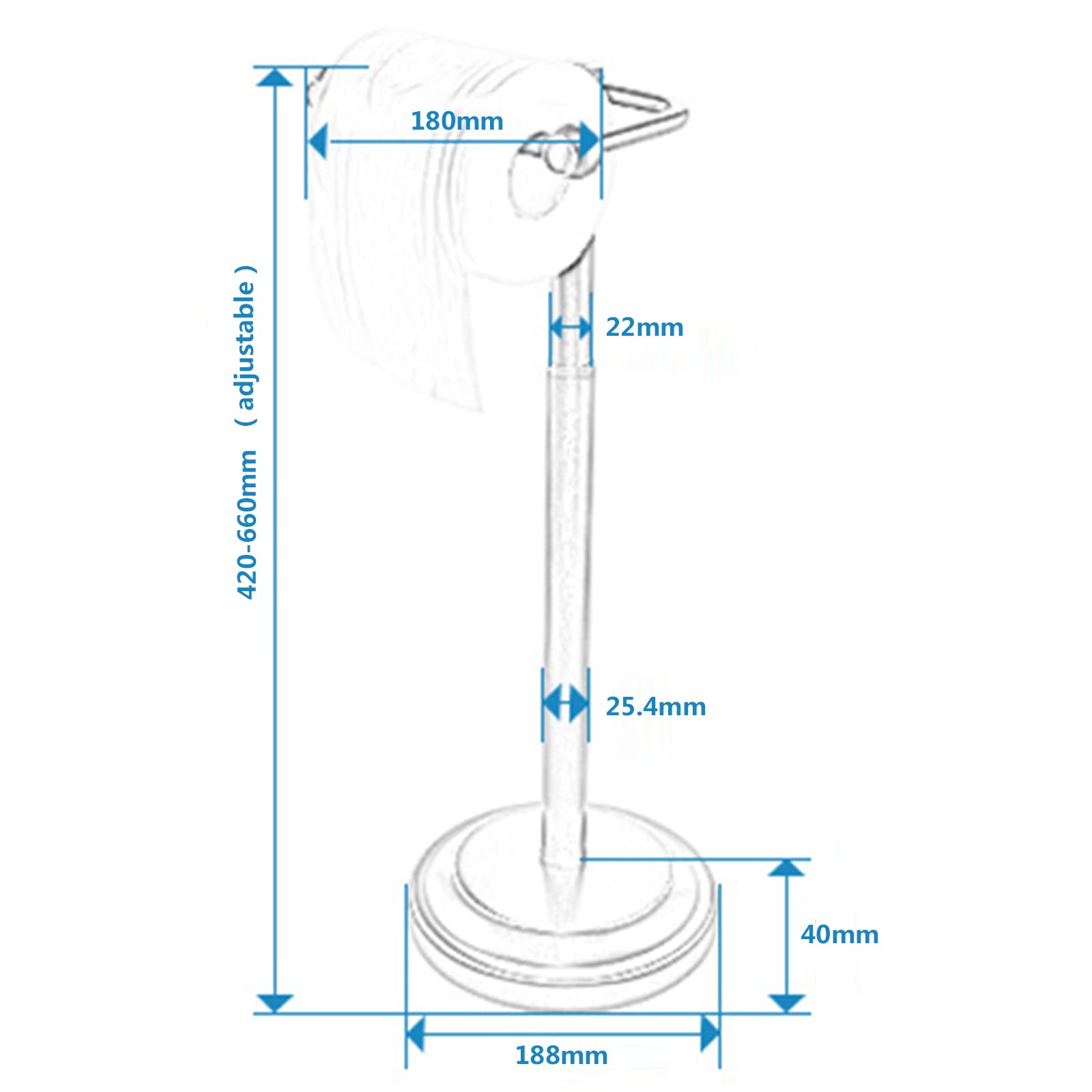Portarotolo Igienico in Piedi in Acciaio Inox Portarotolo Regolabile Rotazione A 360° Portarotolo Accessori Bagno 66Cm,Argento