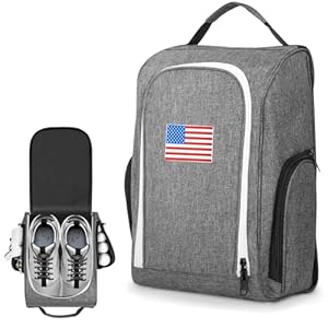 Golf Shoe Bag, Zipper Sports Shoe Strap Bag with 3 Pocket for Golf Accessories, Golf Shoes Bag Storage with Mesh Ventilation and Carry Handle, Golf Gifts for Men Women (grey)