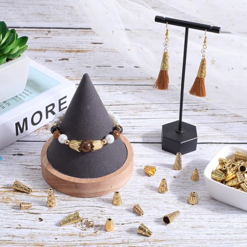 SOFPLATE 100Pcs 10 Styles Gold Cone Bead capss Flower Bead capss Tibetan Style Alloy Antique Golden Beading Tassel End capss for DIY jewellery Making Findings Supplies Earrings Accessories Crafting - Image 4