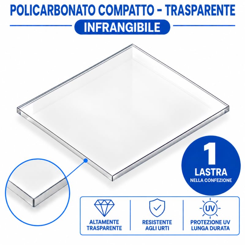 Plaque en polycarbonate compacte 4 mm transparente protégée contre les rayons UV, 1000 x 1000 mm