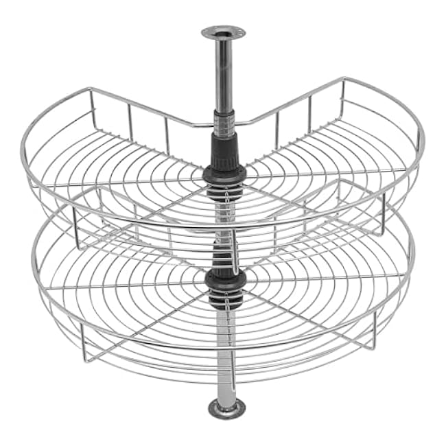 24inch Kidney Chrome, 2-Shelf Lazy Susan Kitchen Base Cabinet Corner Organizer Rack, 360¡ã Rotating Storage Shelf Rack, Adjustable Height, for Kitchen Cabinet Blind Corner Storage, Silver